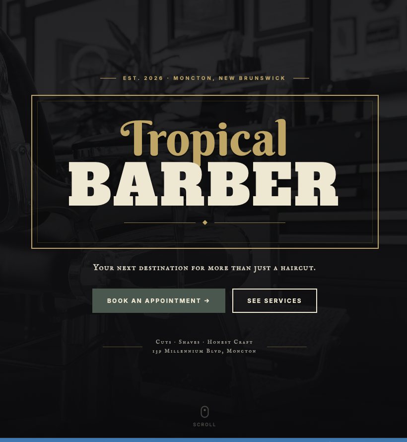 Tropical Barber Co.: website built by Ironmark Studio